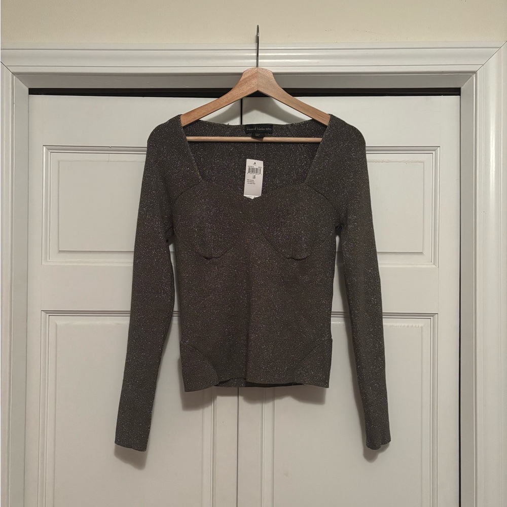 NWT House of Harlow 1960 Metallic Ribbed Knit Top Long Sleeve
